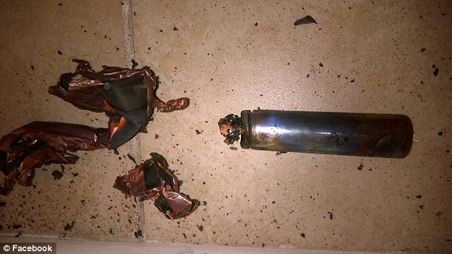 Mr Hall shared photographs of his exploded e-cigarette's battery afterwards on Facebook 