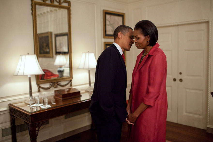 President Obama And First Lady Michelle Obama Wait In The Map Room Of The White House, Before Welcoming President Felipe Calderón Of Mexico And His Wife, Mrs. Margarita Zavala, To The White House, May 19, 2010