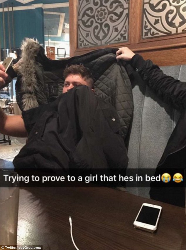 A cheeky boyfriend has amused Twitter with his attempt to trick his girlfriend into thinking he is in bed while 