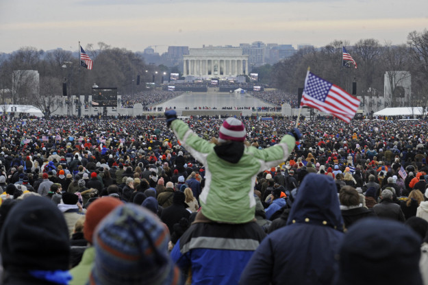 Here's the crowd at the Lincoln Memorial for a concert ahead of President Obama's inauguration in 2009.