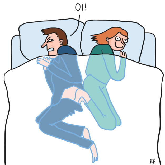 Warming your ice-cold, scaly feet on your partner’s soft, warm back in bed.