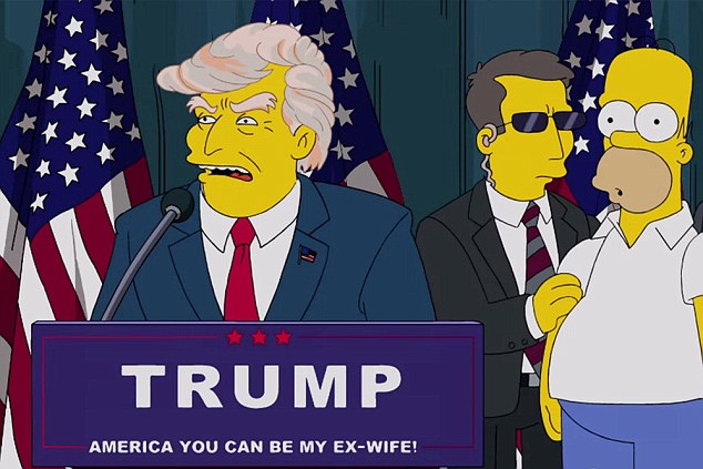 It's beyond satire': The Simpsons predicted Donald would become US President 16 years ago in an episode called Bart To The Future - he also appeared in another episode last year called Trumptastic Voyage (pictured) 