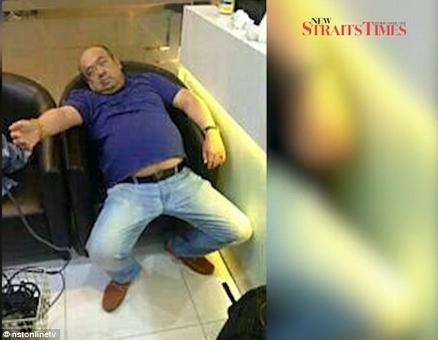The shocking image of Kim Jong-nam's final moments was published by the New Straits Times in Malaysia, showing him sluped in a chair at Kuala Lumpur airport