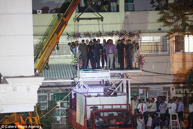 Above is the crane which was used to take Ms Aty to Saifee Hospital in Mumbai in western India, where she will undergo a series of Bariatric procedures