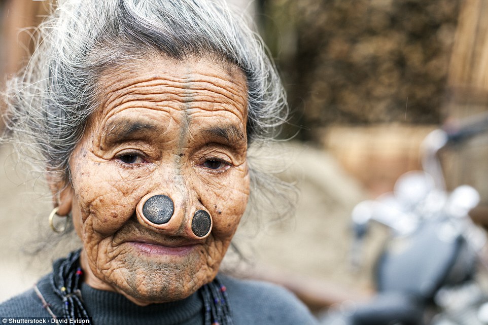 Women of the Apatani tribe in Arunachal Pradesh, India, traditionally wore these nose plugs to make themselves look less attractive, and thus less likely to be  attacked or kidnapped by men from other tribes, though these days it's a dying tradition