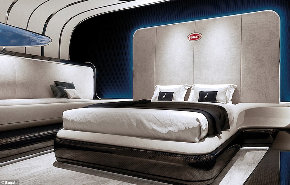 Based on the design of its £2.1m Chiron supercar, the ultra luxury model is built for two and comes installed with this double bed