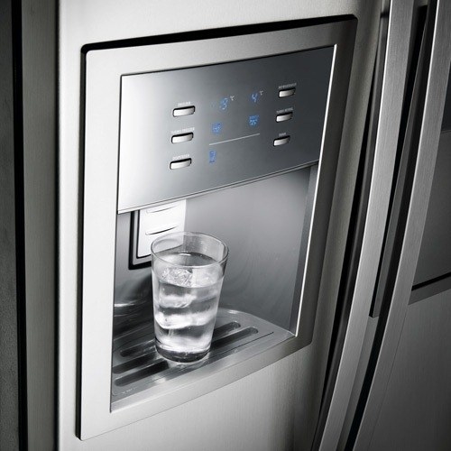 Water dispenser on the refrigerator door.