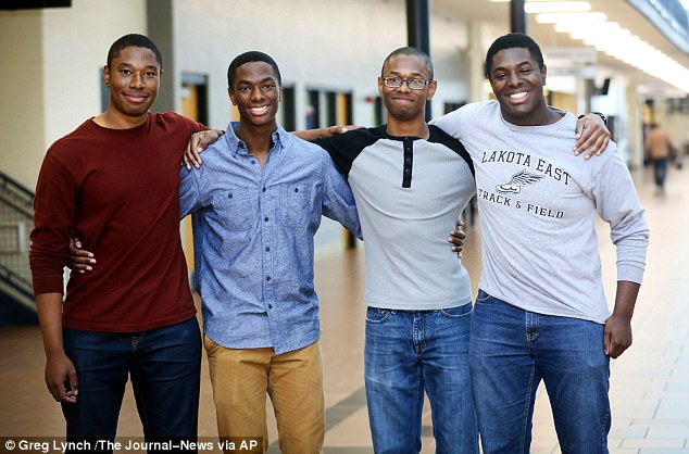 Yale and hearty: The Wade brothers, (l-r) Zachary, Aaron, Nigel and Nick, have all been accepted into both Yale and Harvard colleges - as well as other top-flight schools