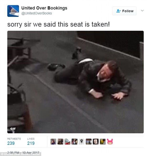 Twitter exploded with tweets mocking the airline, which apologized for 'having to re-accommodate' a 69-year-old man - who claimed to be a doctor - who was dragged off an overbooked flight to Louisville on Sunday night