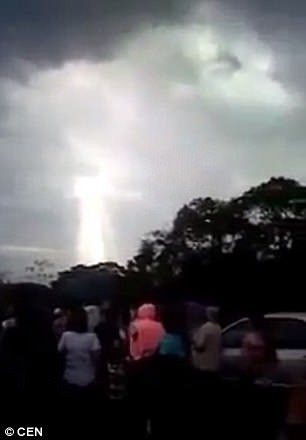 The unusual light in the sky was witnessed by residents a week after the natural disaster