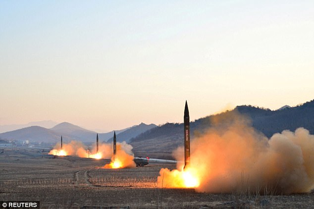 It has since been claimed that Kim Jong-un's spooked officials deliberately exploded the KN-17 device shortly after launch fearing it had been fired towards Russia by accident (file picture)