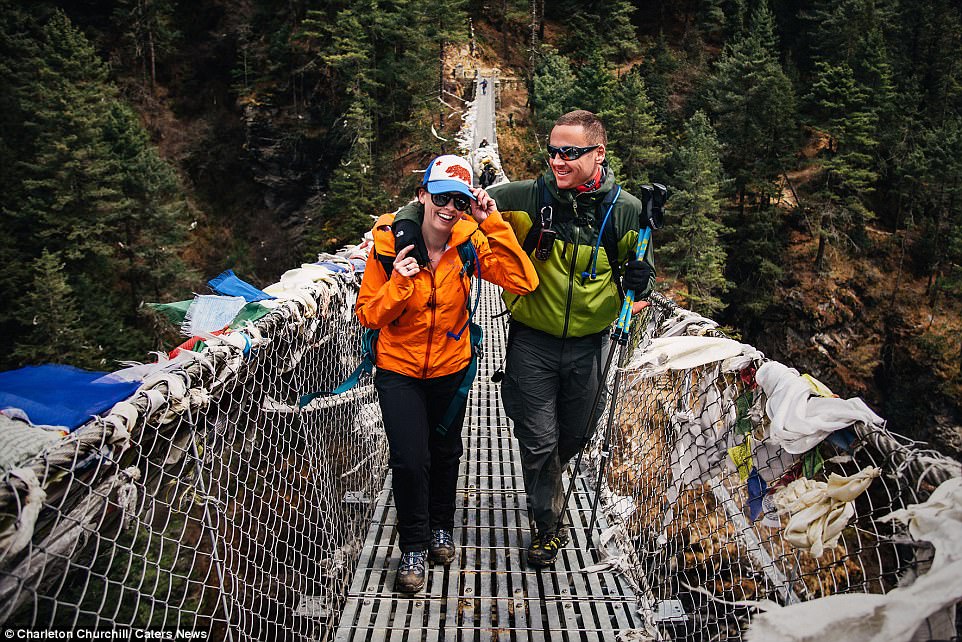 Gruelling: The adventurous couple, pictured, spent months training for the three-week trek to Everest Base Camp