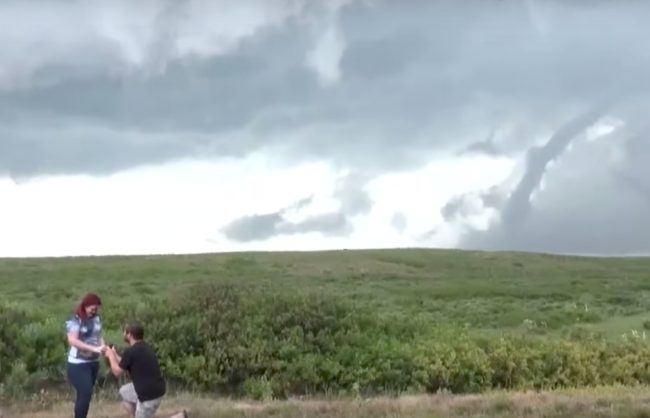 Alex Bartholomew is a storm chaser in Texas. He wanted to make his proposal to girlfriend Britney Fox Cayton super special, so when he saw a forecast for a tornado, he knew just what to do. 