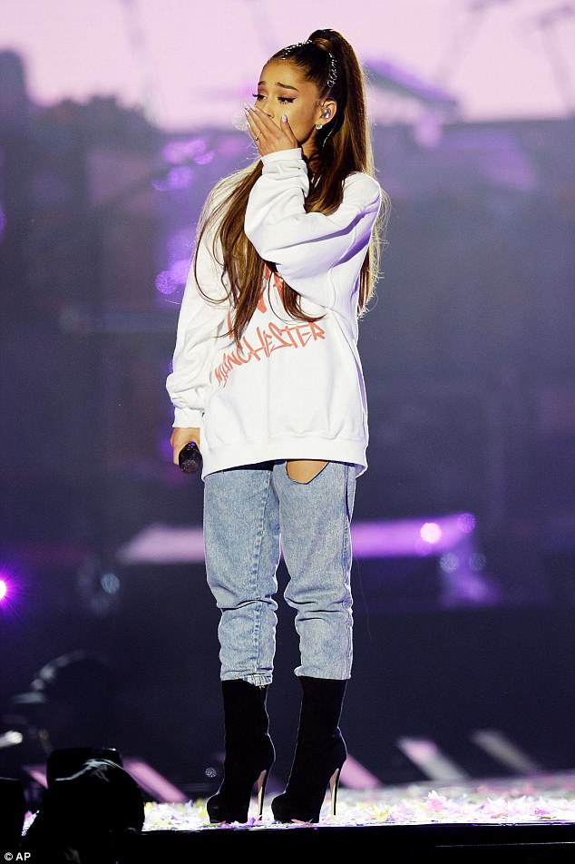 Grande was overcome with emotion and had to pause during the song, which she dedicated to the people who died after a suicide bomber targeted her concert at the Manchester Arena on May 22