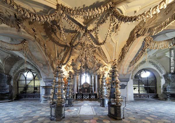 Thousands of skeletons hang inside of this church, mainly in the Sedlec Ossuary which is located beneath the main room.