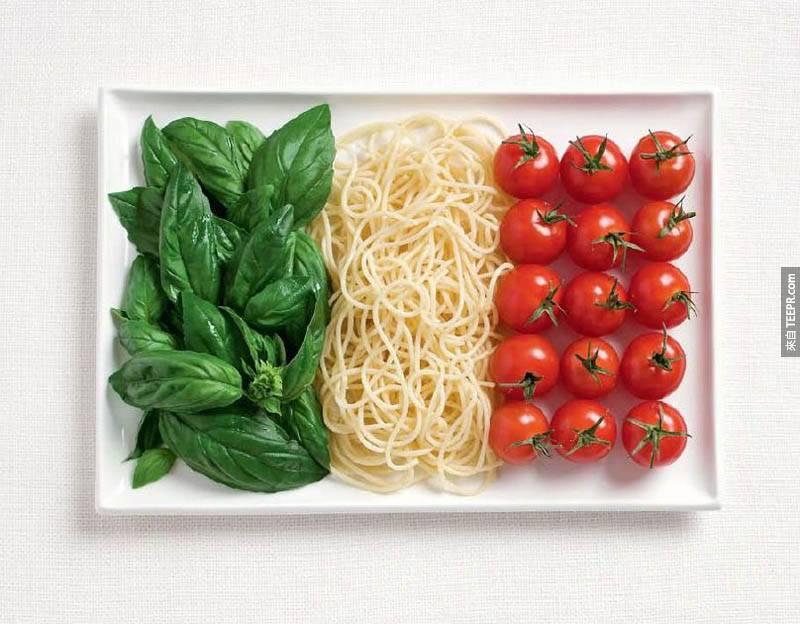 義大利 - 羅勒葉、義大利麵條、番茄