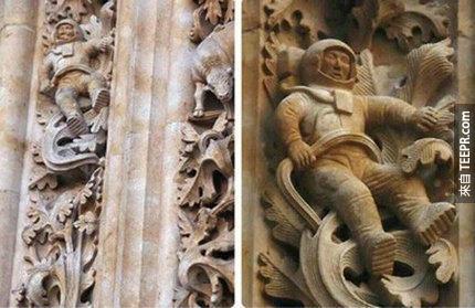 （6）西班牙薩拉曼卡遠古大教堂太空人浮雕：
