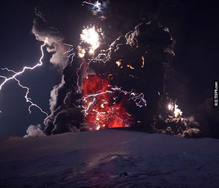 1）埃亚菲亚德拉冰盖火山喷发，2010（冰岛）