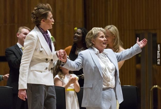 At London's Southbank Centre, a celebration of the day included Sandi Toksvig renewing her vows with her wife Debbie .