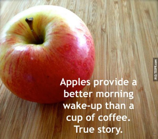 3.) 早上吃苹果比喝咖啡更有效，更健康，而且更便宜！