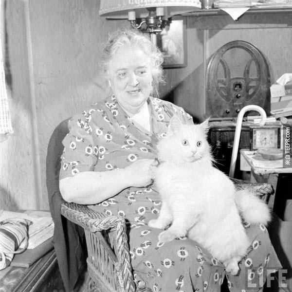 1947年的时候有一名盲人女子家里养了一只很特别的猫。