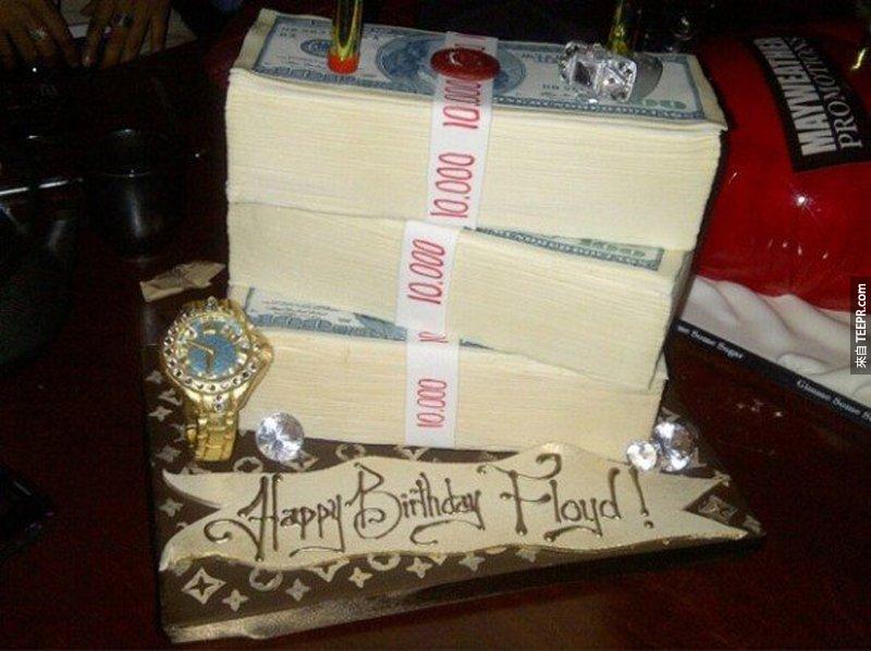 21. 這不讓人很意外，他的生日蛋糕也是錢的主題。