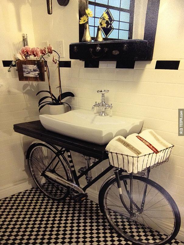 6. 舊的腳踏車變成洗手臺。