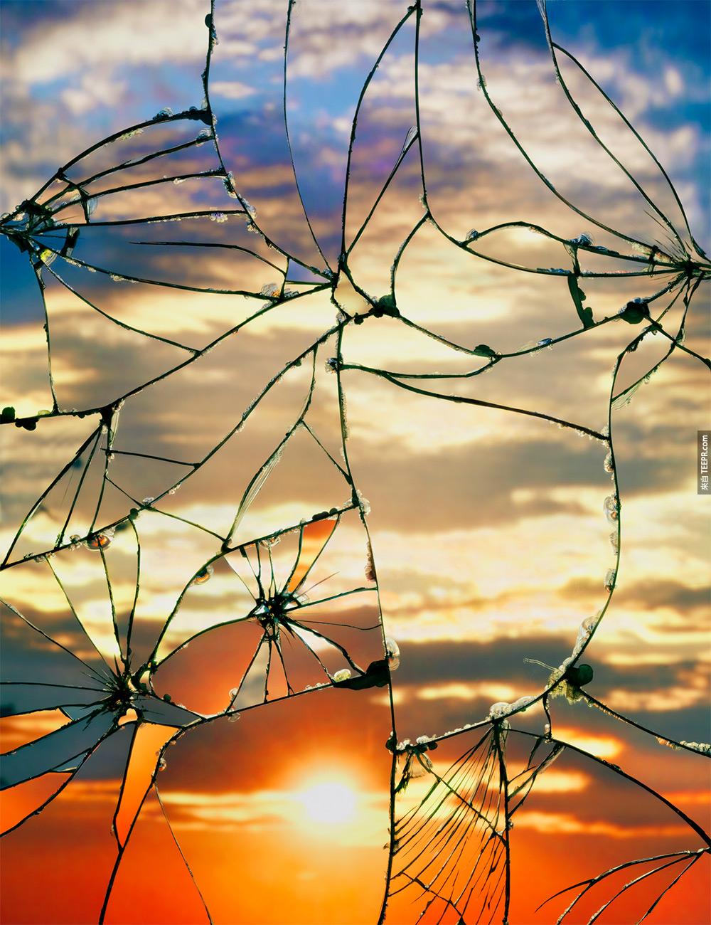 Photographs of Sunsets as Reflected through Shattered Mirrors by Bing Wright sunset mirrors 