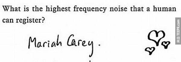 10.) (人類的音頻可以達到的最高程度是？)。答案: 瑪麗亞·凱莉。
