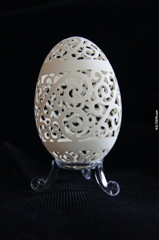 The eggs are meticulously punctured into geometric and floral designs.