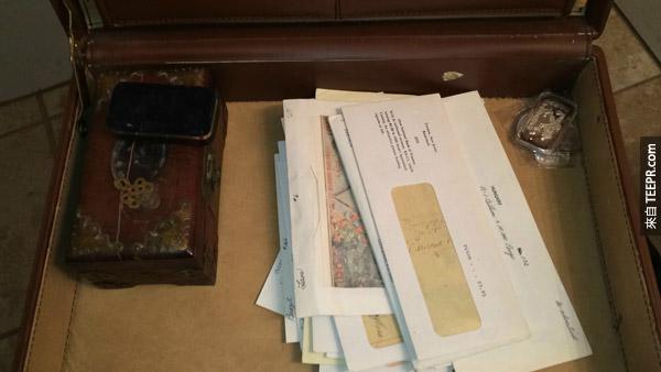 Inside: Old wooden box, jewelry box, envelopes with paper money of various countries and origins, 4 1 oz silver ingots.