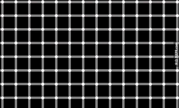 在这张照片中的每一个点都是白色的，但有一些看起来却是黑色的。