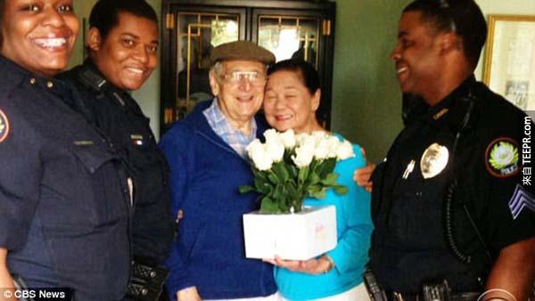 Luckily, cops finally located him. When he returned home, he had a big bouquet of roses for his wife.