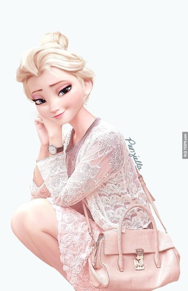 Elsa穿粉紅色真好看！