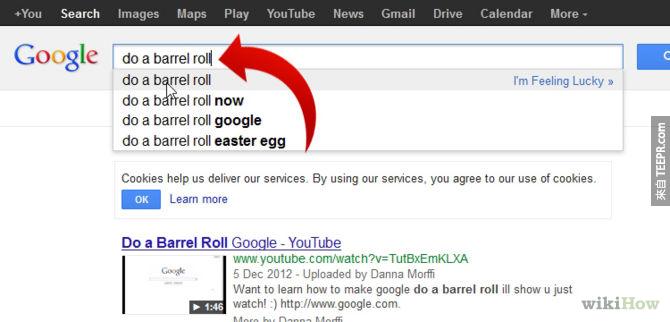 #9. 跟 Google 玩點小把戲。比方說你可以打“do a barrel roll”這類字，然後看看接下來會發生什麼事.. 