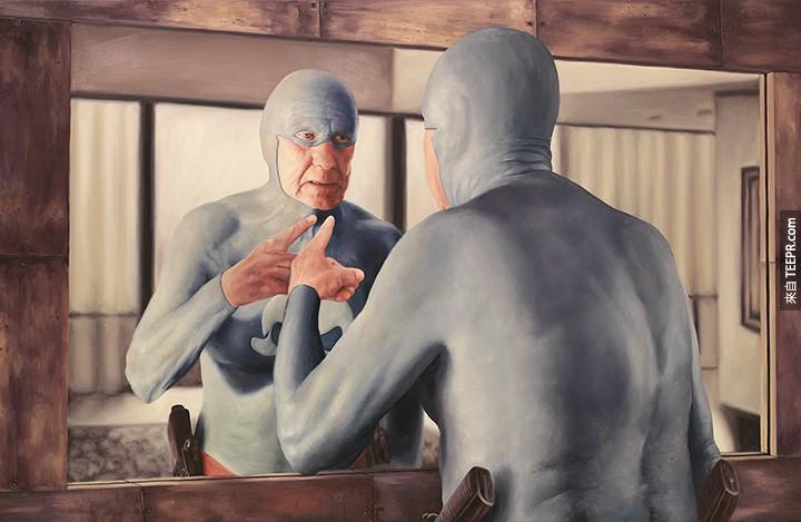 The Life and Times of an Aging Superhero Captured in Oil Paintings by Andreas Englund superheroes painting humor 