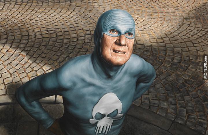 The Life and Times of an Aging Superhero Captured in Oil Paintings by Andreas Englund superheroes painting humor 