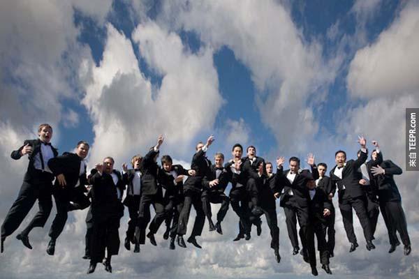 14.) What's more impressive, the jumping or the sheer size of the wedding party?