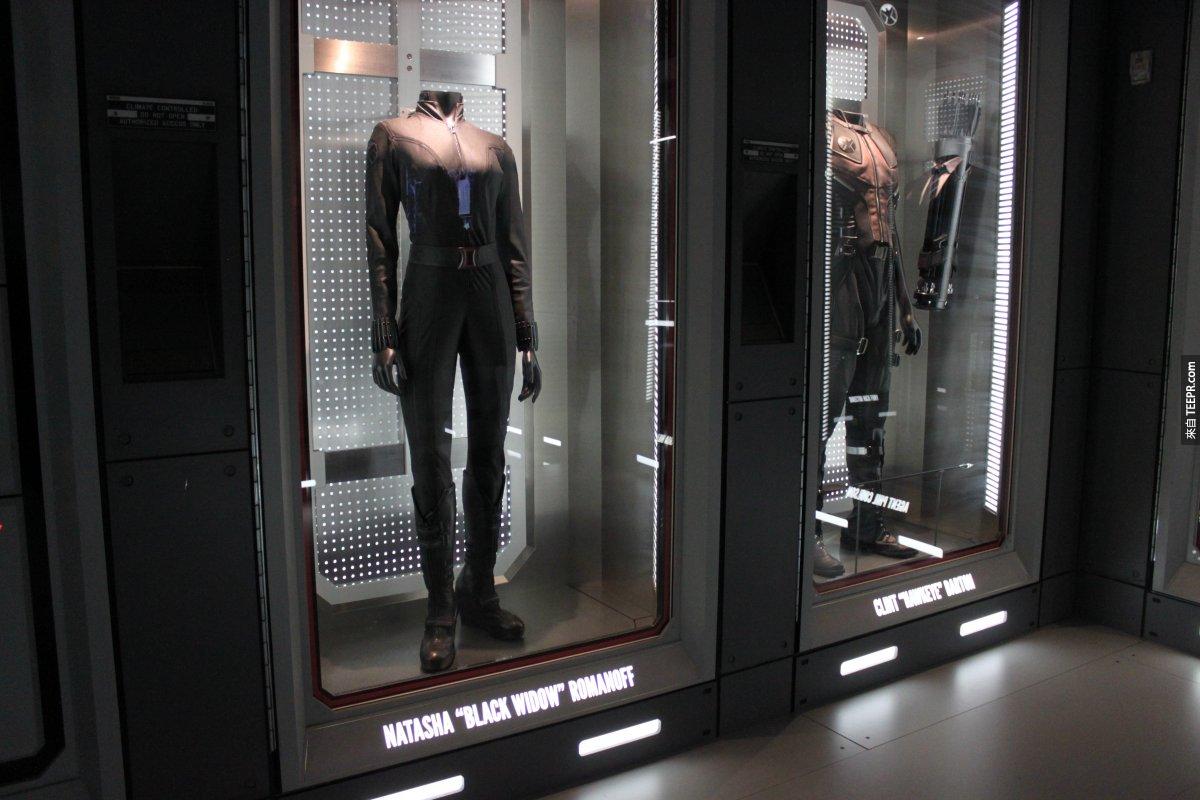 Once inside, you can see more than 60 props and costumes from all of the Avengers film franchises including Black Widow (Scarlett Johansson) and Hawkeye (Jeremy Renner) ...