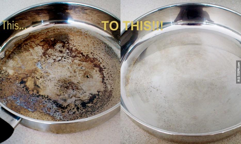 13. 清除充满脏污的锅子