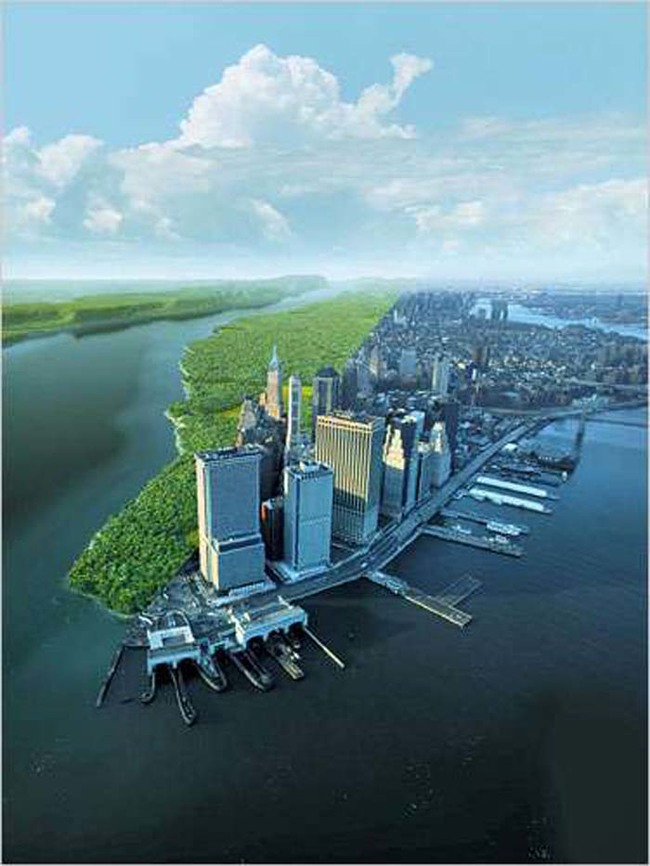 现在的曼哈顿...以及它 400 年前可能长得样子。