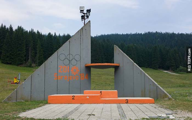 1984年塞拉耶佛奧運的頒獎台。