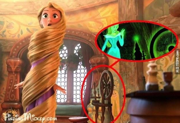 2. 在《睡美人》裡面的手紡車也在《魔髮奇緣》裡面。