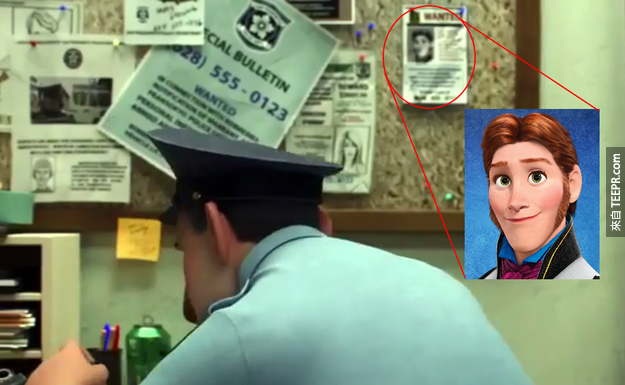 So even though Big Hero 6 hasn't been released yet, we have its first Easter egg. The trailer includes a scene where Hans from Frozen is seen in a Wanted poster.