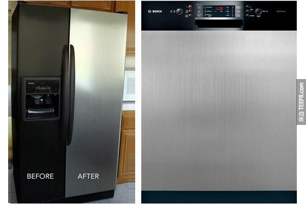 Get some imitation stainless film and recover your appliances.