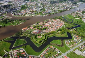 The wall and moat surrounding Fredrikstad was meant to be temporary, a fortification during the Hannibal War of the 1640s to keep out Swedish forces. But they didn't seem to want to waste the effort, so they were left, making the city walled and moated to this day. And check out that cool star pattern the moats make.