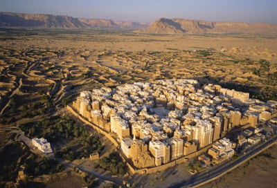 Shibam looks a lot like a modern city, and is referred to as the "Manhattan of the Desert." But don't let its looks fool you. These mud-brick highrises (well, 8 stories) date from the 1500s. It is located at what used to be a pivotal point on the spice and incense caravan route.