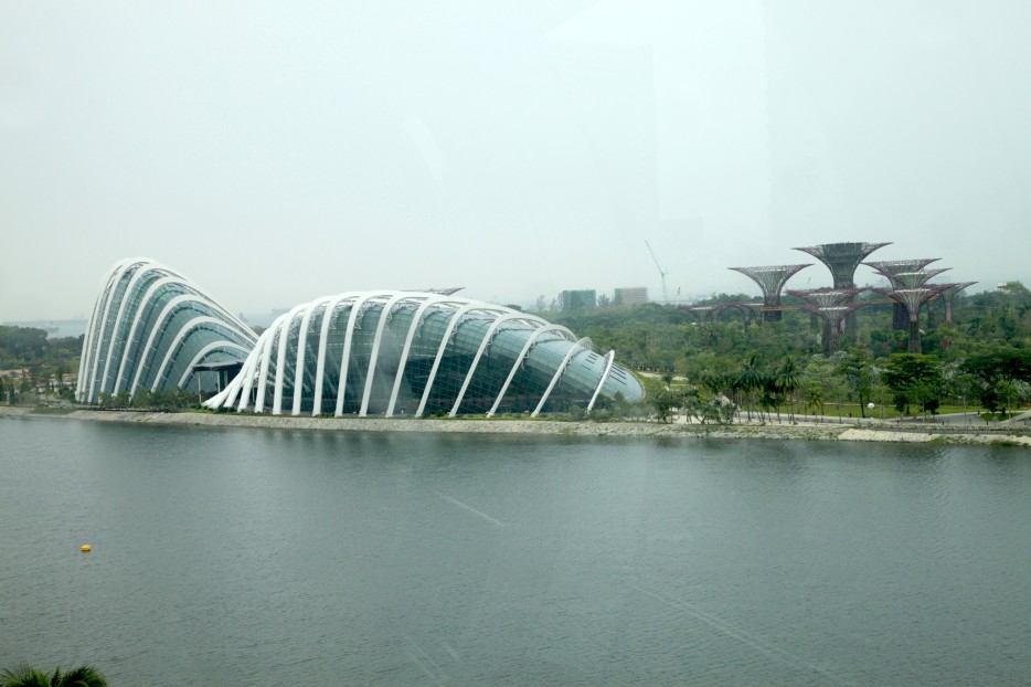 新加坡濱海灣公園(Gardens by the Bay)裡頭的Cloud Forest和Flower Dome建築