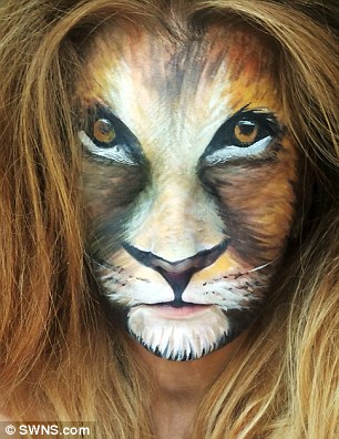 Intricate: A lion comes to life on Miss Maines' face