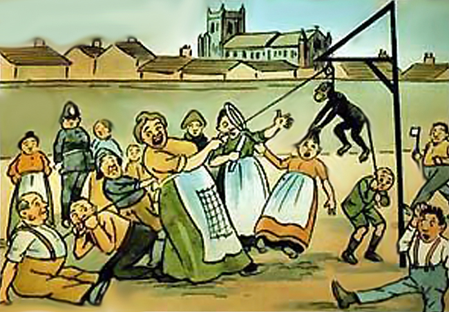 13. 在1800年初的英國的哈特爾浦(Hartlepool)，在船難中有一隻倖存的猴子。村民們將他視為法國的間諜審判後吊死。(嗯...是認真的...)